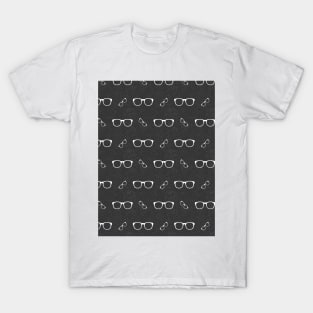 Glasses Pattern | 14 White BG Black T-Shirt